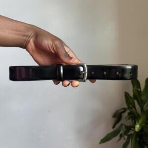 Vintage classic Black Imitation leather belt with silver buckle size 44‎